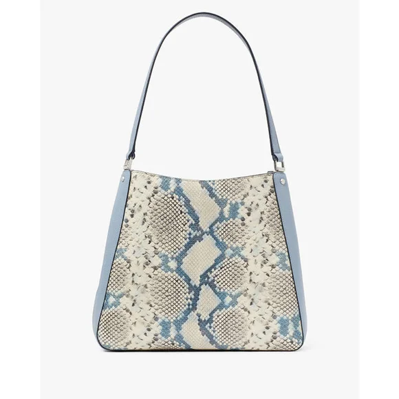 NWT Kate Spade Leila Snake Blue & Tan Medium Triple Pocket Shoulder Bag New - Picture 8 of 8